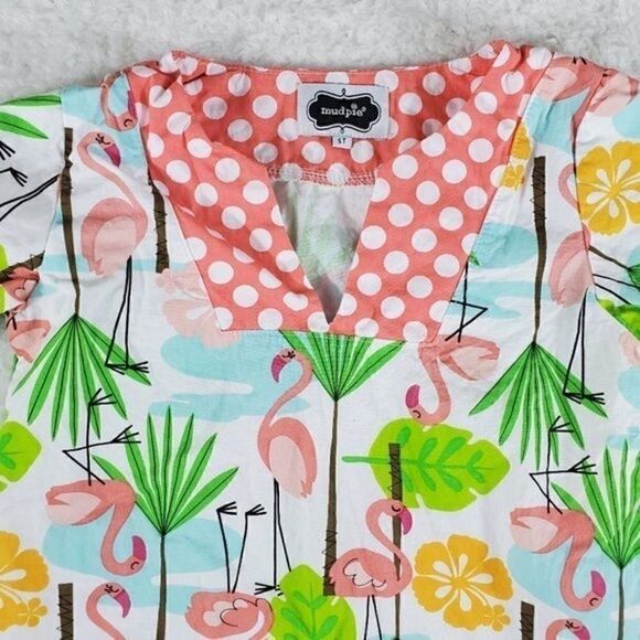 MUD PIE FLAMINGO TROPICAL CAFTAN POM POM TRIM 5T - Picture 5 of 11